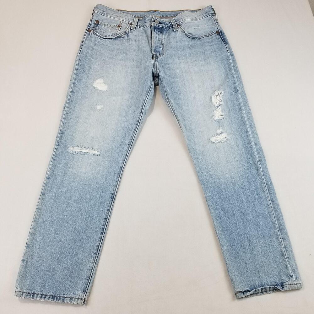 Levi's 501 CT Jeans Womens 30 Blue Light Wash Distressed Button Fly Tapered